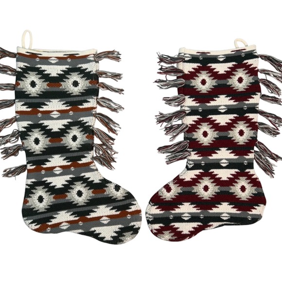 The Unbranded Brand Other - Southwestern Knit Christmas Stockings Fringe Aztec Pattern Holiday Decor Set